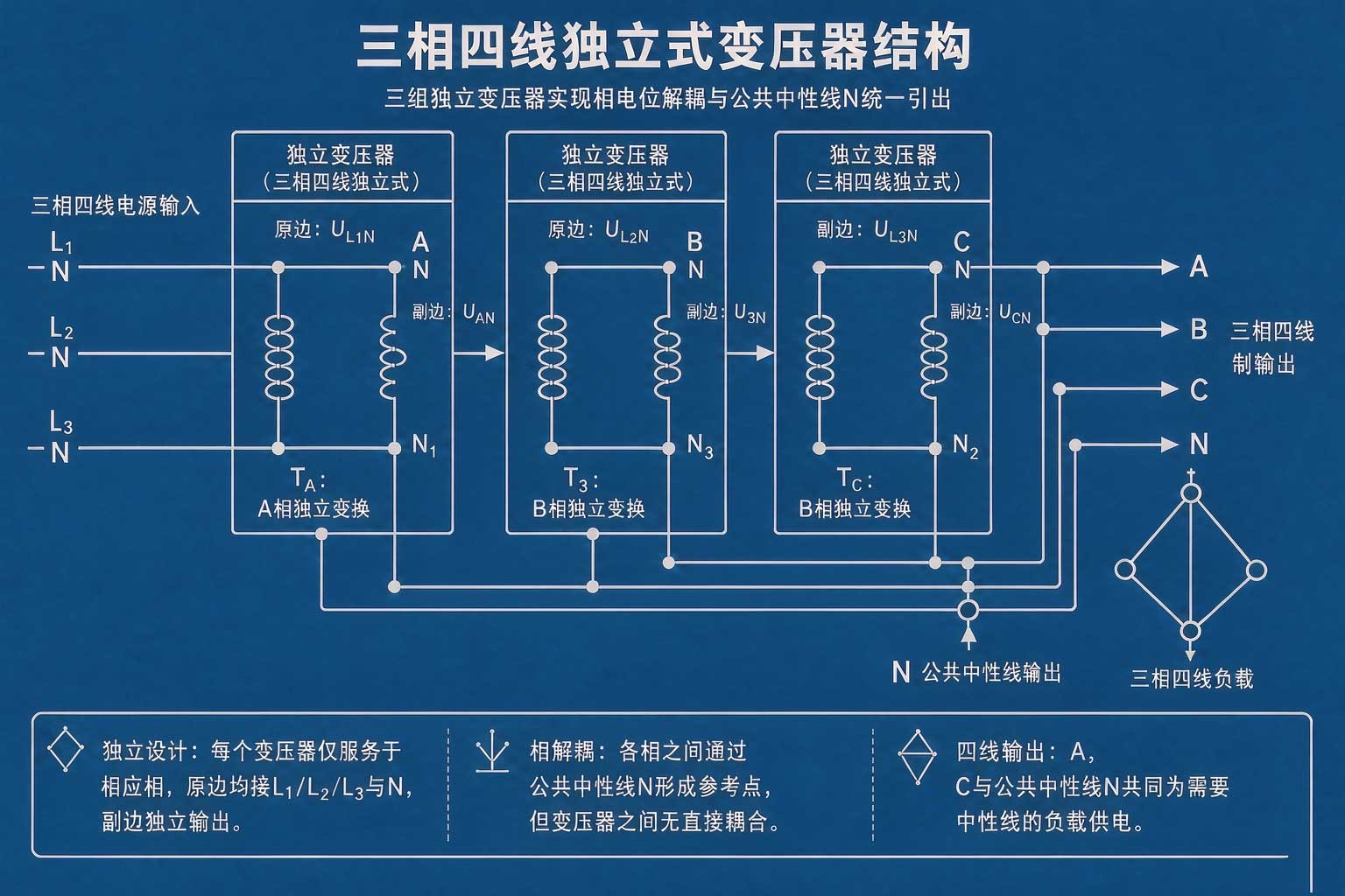 三相独立变压器解耦架构示意图