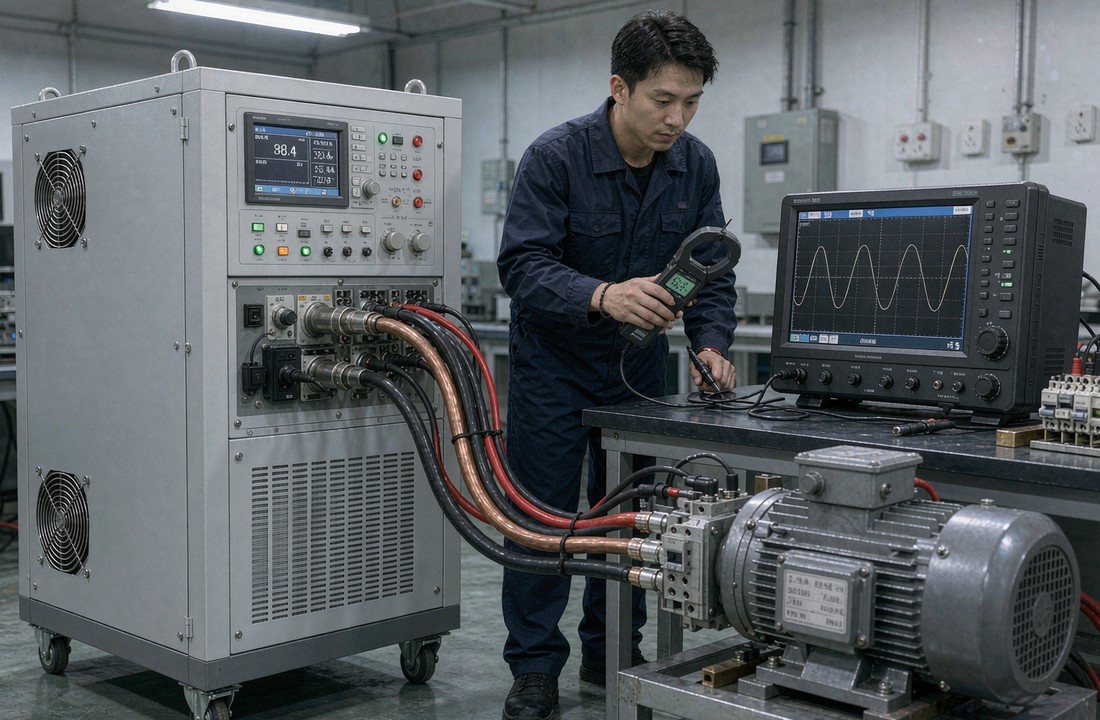 交流变频电源带载运行时用示波器与钳形表监控输出波形与电流